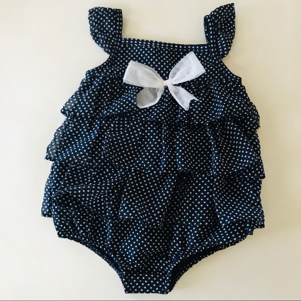 Baby Girl Chiffon Ruffled Bodysuit Blue Polka Dot